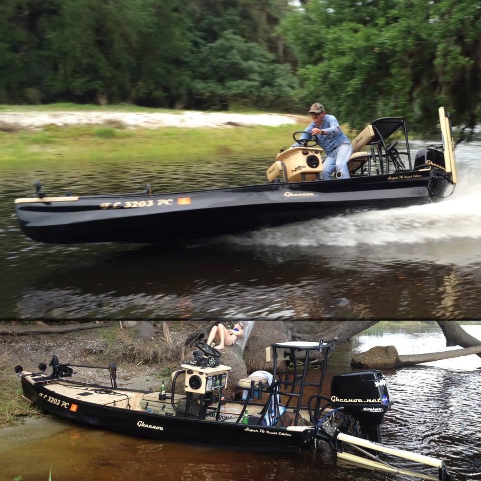 Haulin'!! James Oswald's Gheenoe Super 16 with a 40 HP Tohatsu looks like a blast (Upgrading to a 50 HP). He did the front deck, aluminum work and rigging himself. WOW! Great job, James!! Have fun!