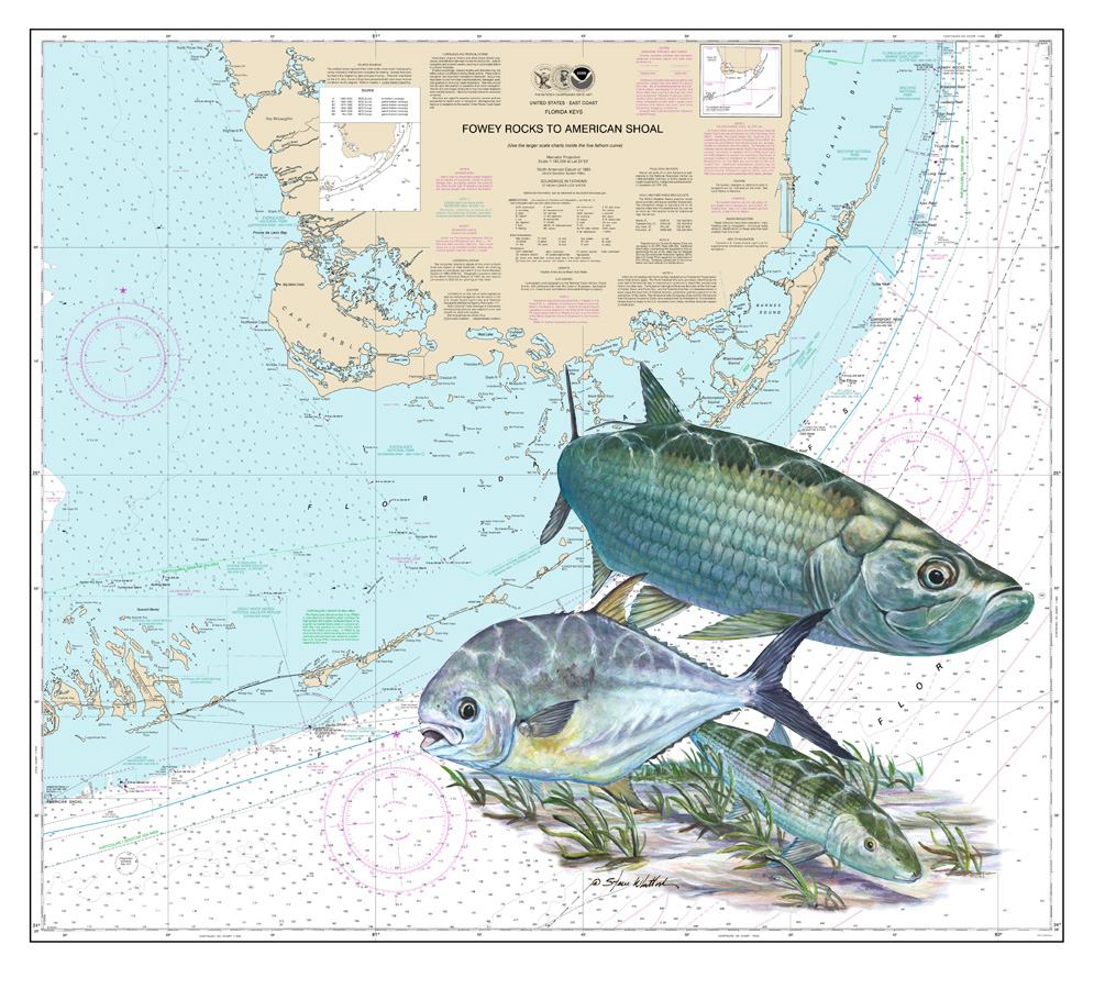 Fishing art overlay on charts by Steve Whitlock