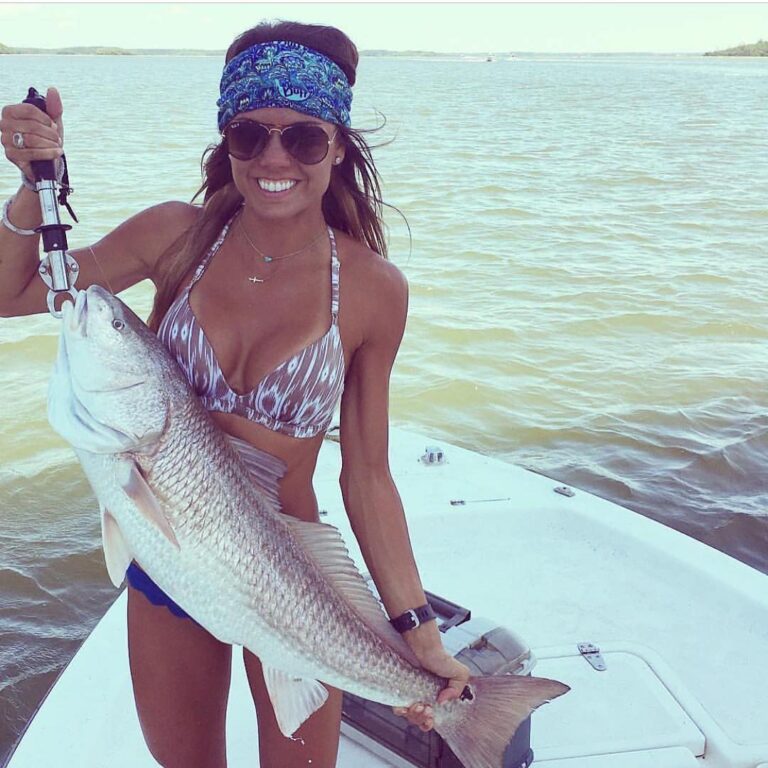 Anne smacking down the Bull Redfish