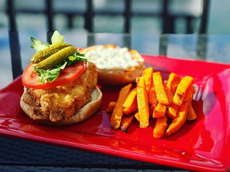 Fresh Gag Grouper Sandwich with sweet potato fries, wife approved!         …