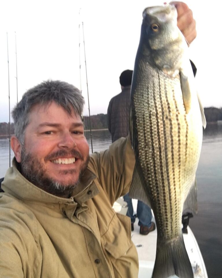 Sunset schooling striper selfie