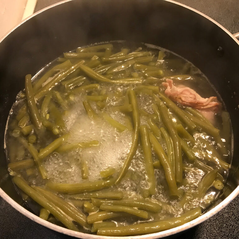 SUPPERTIME!! Cooked up a bunch of Fresh cut string beans (snaps) and flavored wi