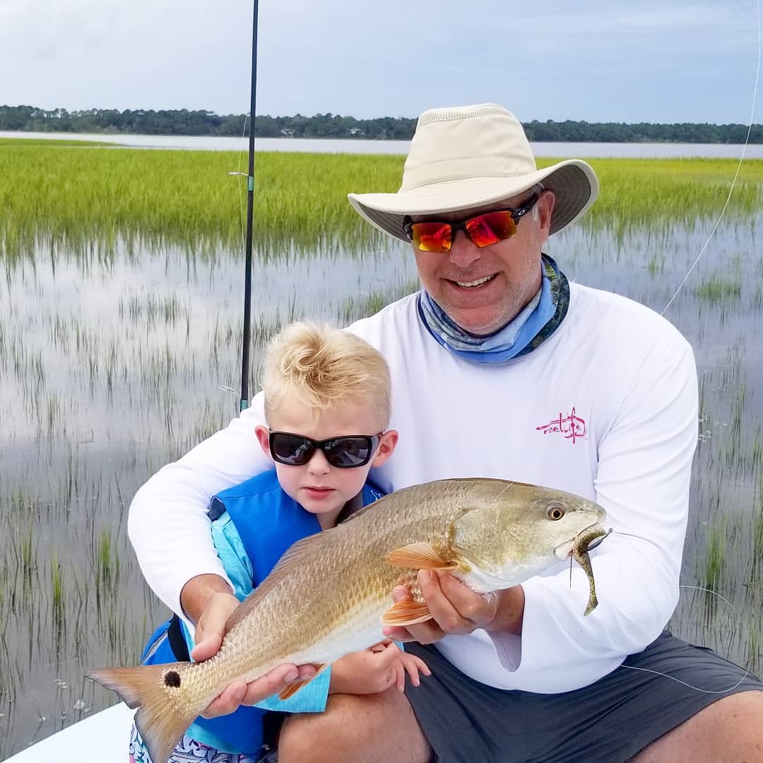 Liam got to show his T-Pop  how we catch redfish on a high tide during late summ