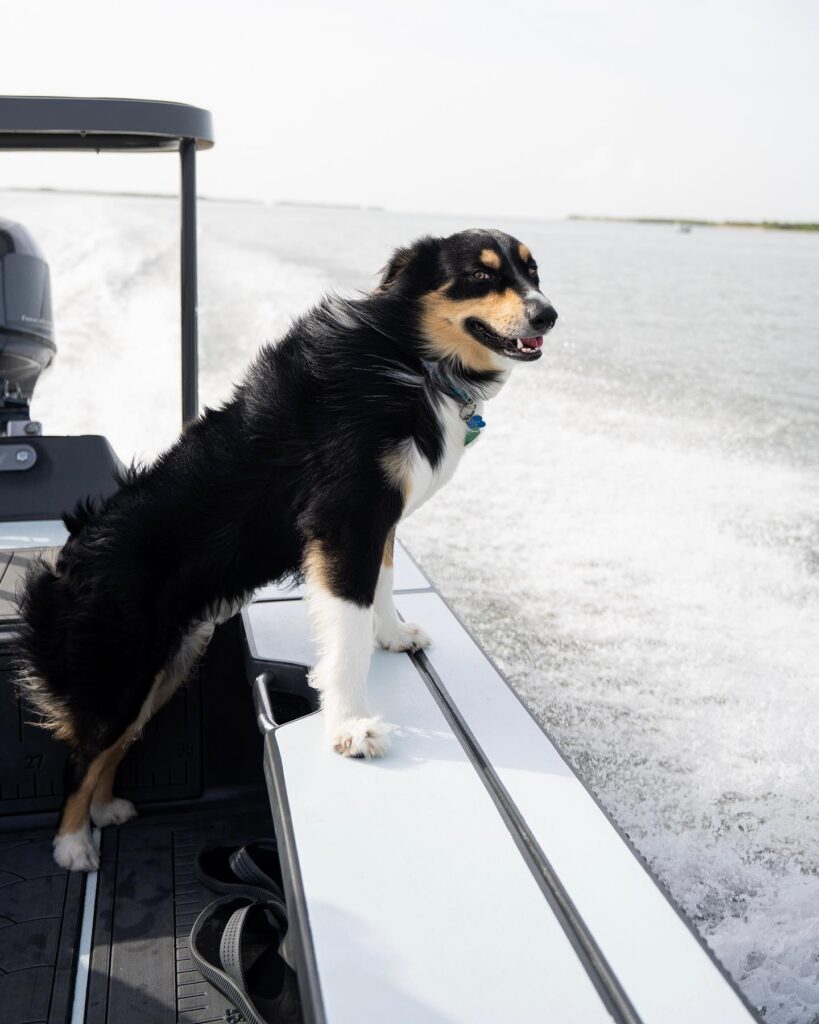 Dad keeping me safe while I ride along on the gunnels